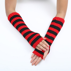 Femmes 30 longues rayures colorées à la mode <span class=keywords><strong>mi</strong></span>-longueur sans doigts <span class=keywords><strong>gants</strong></span> acryliques pour automne hiver nouveau Style bras décontracté - Product Image 6