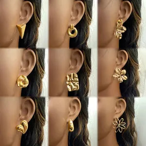 Lot mixte Prix compétitif Bijoux fantaisie Boucles d'oreilles géométriques en acier inoxydable plaqué or 18 ct poli pour femmes