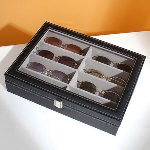 Fashion Portable 8 Grid Slots Black Sunglasses <b>Glasses</b> Box PU Leather Sun <b>Glasses</b> <b>Case</b> Displayon - Product Image 2