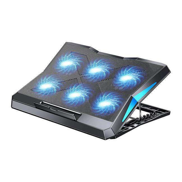 6 Fans Gaming Laptop Cooling Pad Adjustable Height RGB Blue Light Notebook Cooler Stand Dual USB Port for 12-17 Inch Laptops