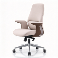 Chaise de bureau à dossier haut beige en silicone PU, chaise de bureau respirante avec dossier rembourré, accoudoirs, base en aluminium, chaise de direction pivotante