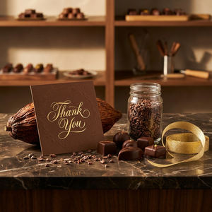 Cartes de remerciement personnalisées en papier brun chocolat avec feuille de cacao dorée, texture lin et motif feuille tropicale, gaufrées, pour emballage cadeau de luxe, en gros - Product Image 3