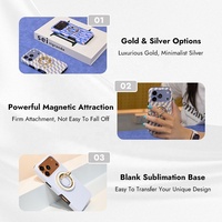Subbank Sublimation Magnetic Phone Ring Holder Metal + PC Grip Stand, 360° °   Cincin Jari yang Dapat Diputar untuk Ponsel Emas & Perak