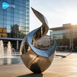 Scultura Astratta in Acciaio Inossidabile Lucidato a Specchio per Decorazione Esterna a Bordo Piscina, Modello con Design a Croce, Produttore - Product Image 5