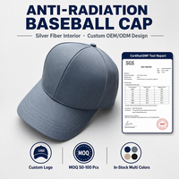 Casquette de baseball anti-ondes électromagnétiques personnalisée, doublure en fibre d'argent, coton, 6 panneaux, réglable avec fermeture auto-agrippante, pour sports de plein air et voyages