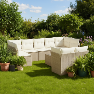 Ensemble de canapés de jardin beige 6 places en rotin, mobilier d'extérieur résistant aux intempéries, design contemporain - Product Image 2