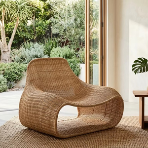 Sillón de Ratán Natural Moderno, Silla de Salón Tejida a Mano, Juego de Muebles de Mimbre Sostenible para Patio y Sala de Estar - Product Image 1
