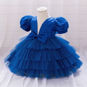 Abito da Principessa per Bambine con Paillettes, Maniche a Sbuffo e Volant, Vestito da Cerimonia per Bambina di Un Anno - Product Image 2
