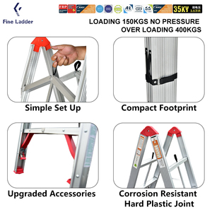 Popular hogar multiusos 4 pasos doble plegable <span class=keywords><strong>aluminio</strong></span> <span class=keywords><strong>escaleras</strong></span> palo escalera A-marco escalera fácil <span class=keywords><strong>de</strong></span> llevar - Product Image 2