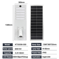 Système d'éclairage solaire tout-en-un 500W pour rue, LED 90W 6V, étanche IP65, allumage/extinction automatique au crépuscule, lumière du jour 6000K, garantie 2 ans