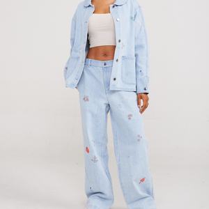 Pantalones Anchos de Mezclilla para Mujer, Diseño Personalizado, Bordado Completo, Estilo Boyfriend, Elásticos, de Alta Calidad - Product Image 3
