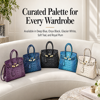 Sac à main en cuir véritable pour femme 2025, motif crocodile, doublure PU, deux anses, style rétro européen, design simple et luxueux, boucle