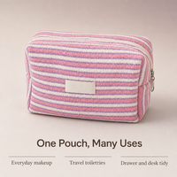 Mini trousse de toilette rayée en tissu éponge, mignonne et tendance, avec fermeture éclair et dragonne, sac de rangement portable, écologique et durable