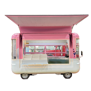Camion de restauration mobile rose en métal, type capsule, 4 roues, chariot de vente extérieur avec auvent - Product Image 5