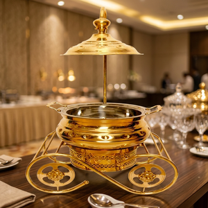 Plat de service de luxe en laiton plaqué or, fait main, de haute qualité, pour buffet traiteur et maintien au chaud des aliments, idéal pour les dîners. - Product Image 2