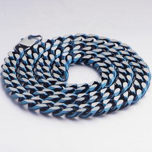Collier ras du cou en acier inoxydable plaqué acier bleu mélangé, style Miami Cuban, pour hommes, prix de gros - Product Image 6