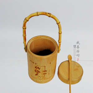 <b>Bamboo</b> Tea Caddy With Wooden Lid 150g Capacity Engraved Storage <b>Container</b> For Tea Packaging - Product Image 3
