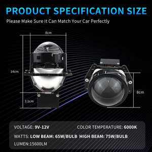 Valesun Lente de proyector biled de <span class=keywords><strong>3</strong></span> pulgadas con alto bajo blanco de 160 W/par Lente de proyector bi-xenón de actualización de coche destructiva - Product Image 4