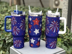 Vasos Térmicos de Doble Pared con Aislamiento al Vacío, con Diseño de Bandera Patriótica con Pedrería, de Acero Inoxidable de 40oz, para el Día de la Independencia - Product Image 3