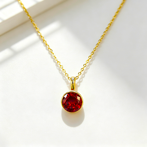Collana da Donna con Ciondolo a Rosa Rossa Placcata Oro 18k, Zirconi Splendidi e Catena Geometrica, Idea Regalo - Product Image 4