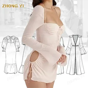 2024 Manufacturer Custom Latest Fashion Collection Elegant Summer Women Baby Pink Quartz Sleeves Mini Dress