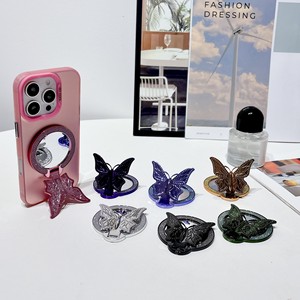 Butterfly Diamond Mirror Ring Holder Glitter Makeup <b>Stand</b> Magnetic <b>Desktop</b> Phone Holder For Apple iPhone Pink Purple Blue Gold - Product Image 1
