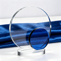 Trophée en verre bleu transparent personnalisé avec gravure des années, pour entreprise, anniversaire, récompense en verre, plaque de récompense en cristal