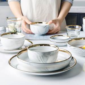 7 PCS de lujo China de hueso, plato de cena ensalada de arroz fideos de platos de sopa de vajilla de porcelana conjuntos - Product Image 3