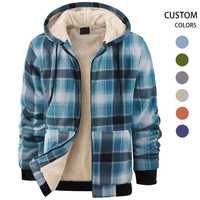 Veste à capuche en polaire pour hommes de qualité supérieure doublure en flanelle épaissie veste de chemise à carreaux à fermeture éclair complète pour l'hiver par temps froid