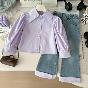 <span class=keywords><strong>Nouvelle</strong></span> <span class=keywords><strong>collection</strong></span> d'automne, gilet en tricot rétro décontracté à nœud pour filles, ensemble chemise en jean unie de style coréen, <span class=keywords><strong>haut</strong></span> et jean - Product Image 2