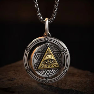 Kalung liontin mata baja tahan karat untuk pria, kalung simbol iluminati, perhiasan jimat perlindungan Masonik, rantai Gotik untuk pria - Product Image 1