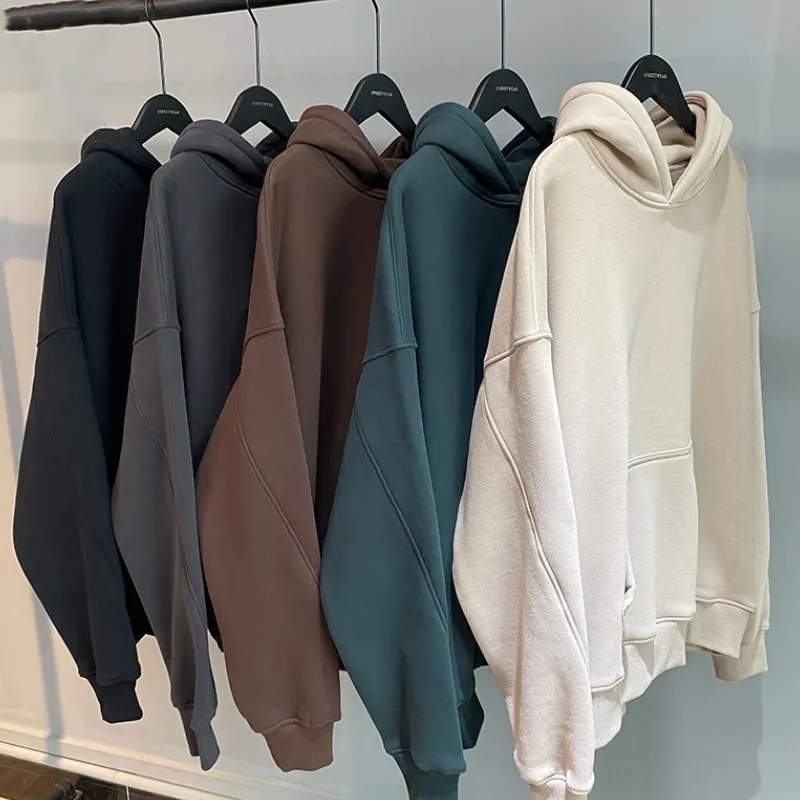 On Sale Streetwear Heavyweight Fine Workmanship Oversized Pullover Casual Hoodies Without String