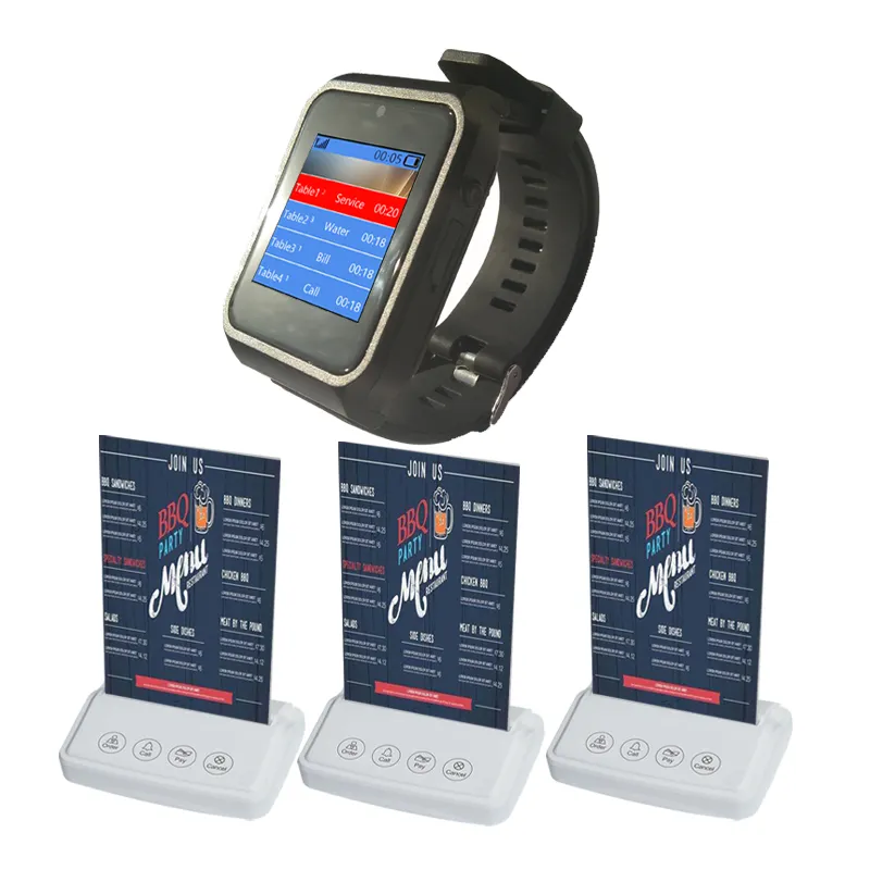 Wireless restaurant cafe hotel room service call system Smart wireless wrist watch pager server device