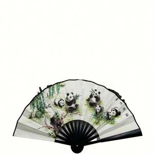 Abanico de mano de seda de doble cara estilo chino con diseño de panda tallado en bambú para decoración del hogar y festivales - Product Image 2