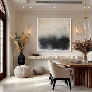 Pintura al Óleo Abstracta Minimalista de Sombras de Atardecer en Tonos Neutros, Pintura Artística en Lienzo Pintada a Mano para Decoración de Sala de Estar - Product Image 6