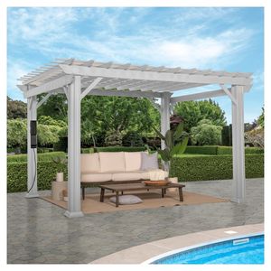 Pergola rustique en bois <span class=keywords><strong>de</strong></span> cèdre avec toit en chaume et bases <span class=keywords><strong>de</strong></span> colonnes en pierre pour jardin traditionnel et pergola <span class=keywords><strong>de</strong></span> vignoble - Product Image 3