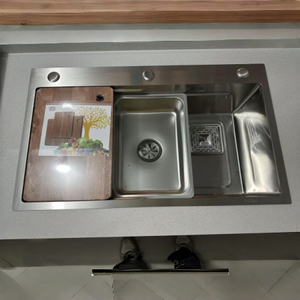 Fregadero de cocina de doble escalón de acero inoxidable 201 de 3.0mm de grosor, popular para lavado de verduras en el hogar - Product Image 1