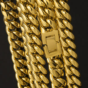 Ingrosso in magazzino 12mm placcato <span class=keywords><strong>oro</strong></span> reale Miami in acciaio inox a maglie cubane spesse catena Hiphop donna gioielli uomini <span class=keywords><strong>collana</strong></span> - Product Image 4
