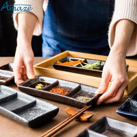 Plats de service en céramique Vintage, rectangulaires de Style japonais, 2 /3 compartiments, pour restaurant, tasses, amuse-gueule, plat à Sauce, 1 pièce