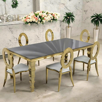 Mesa Rectangular de Lujo con Patas de Metal Dorado Tallado, Tapa de Vidrio/MDF, para Banquetes de Boda, Hotel, Comedor