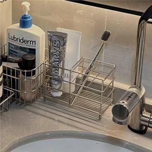 Étagère de rangement de salle de bain en acier inoxydable, organisateur de comptoir rectangulaire, porte-brosse à dents, plateau à cosmétiques, design minimaliste, durable - Product Image 1