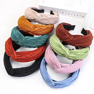 Simple Casual Ladies Stretch Hair Accessories Headband Solid Color Wrinkled Cross sport hairband Headwear Accessories
