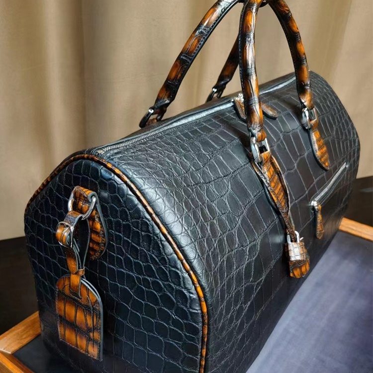 Genuine Crocodile Leather Boston Duffle Bag for Men - Luxury