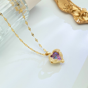 Nuova vendita calda in acciaio al titanio placcato catena in oro 18 carati cuore dell'oceano collana con ciondolo in cristallo d'amore per le donne - Product Image 6
