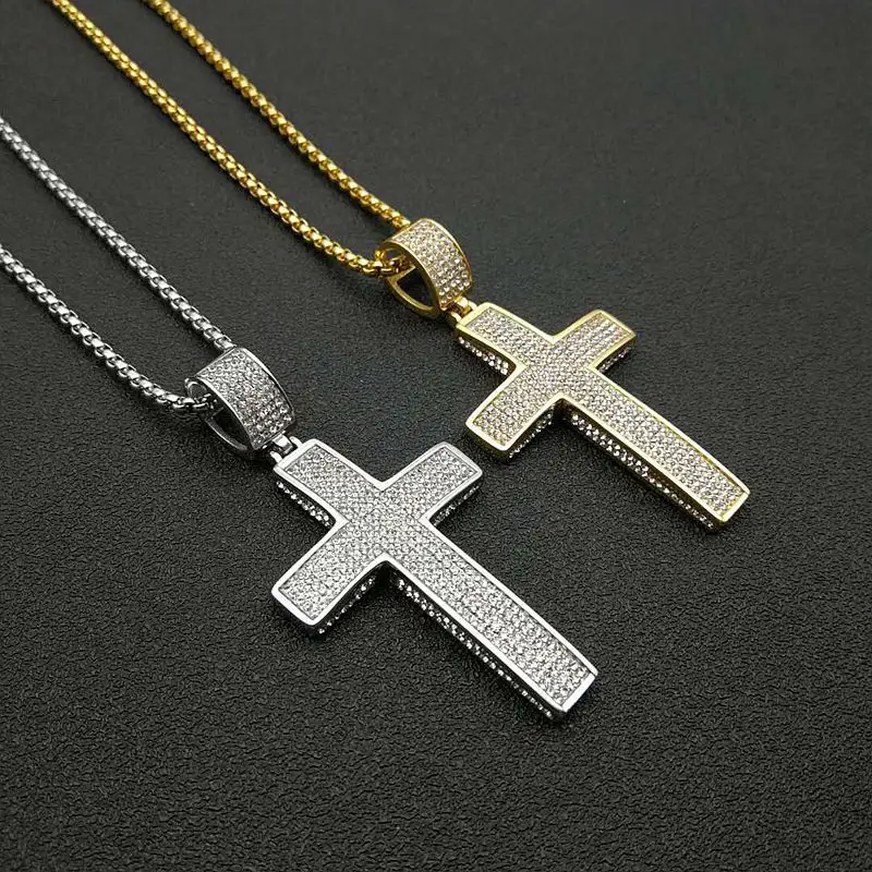 Croix catholique religieux incrusté de zircon 316 acier inoxydable 18K Pvd plaqué or bijoux fins pendentif colliers pour femmes hommes 2024