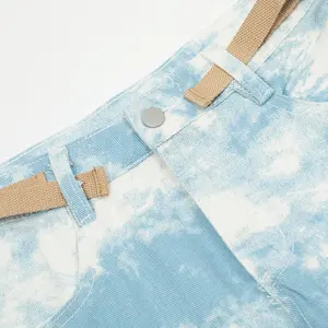 High Street tie-dye pantalones moda múltiples bolsillos pantalones vaqueros de pierna ancha de estilo colorido para hombres - Product Image 5