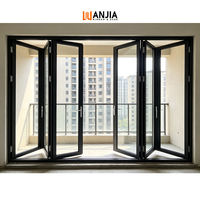 Porte de balcon pliante en aluminium à cadre étroit pour appartement en immeuble de grande hauteur, porte vitrée pliante à cadre étroit