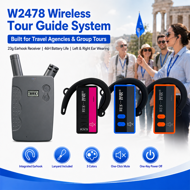 W2478 2.4G Wireless Tour Guide System Earhook Receiver 46H Battery for Travel Agency Group Tours