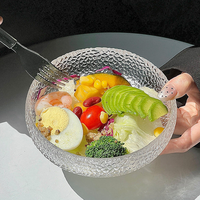 Bol à salade en verre texturé, bol à fruits rond martelé pour la cuisine, le dessert, le petit-déjeuner, la maison, la restauration, la table