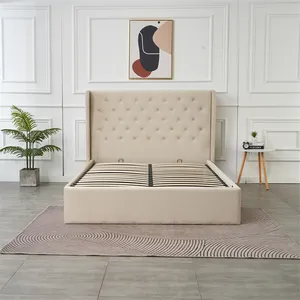 knöpfe getuftet schlafzimmer möbel beige samt bett italienisches design doppelte polsterung hydraulischer gas hebelager rahmen doppelbett
